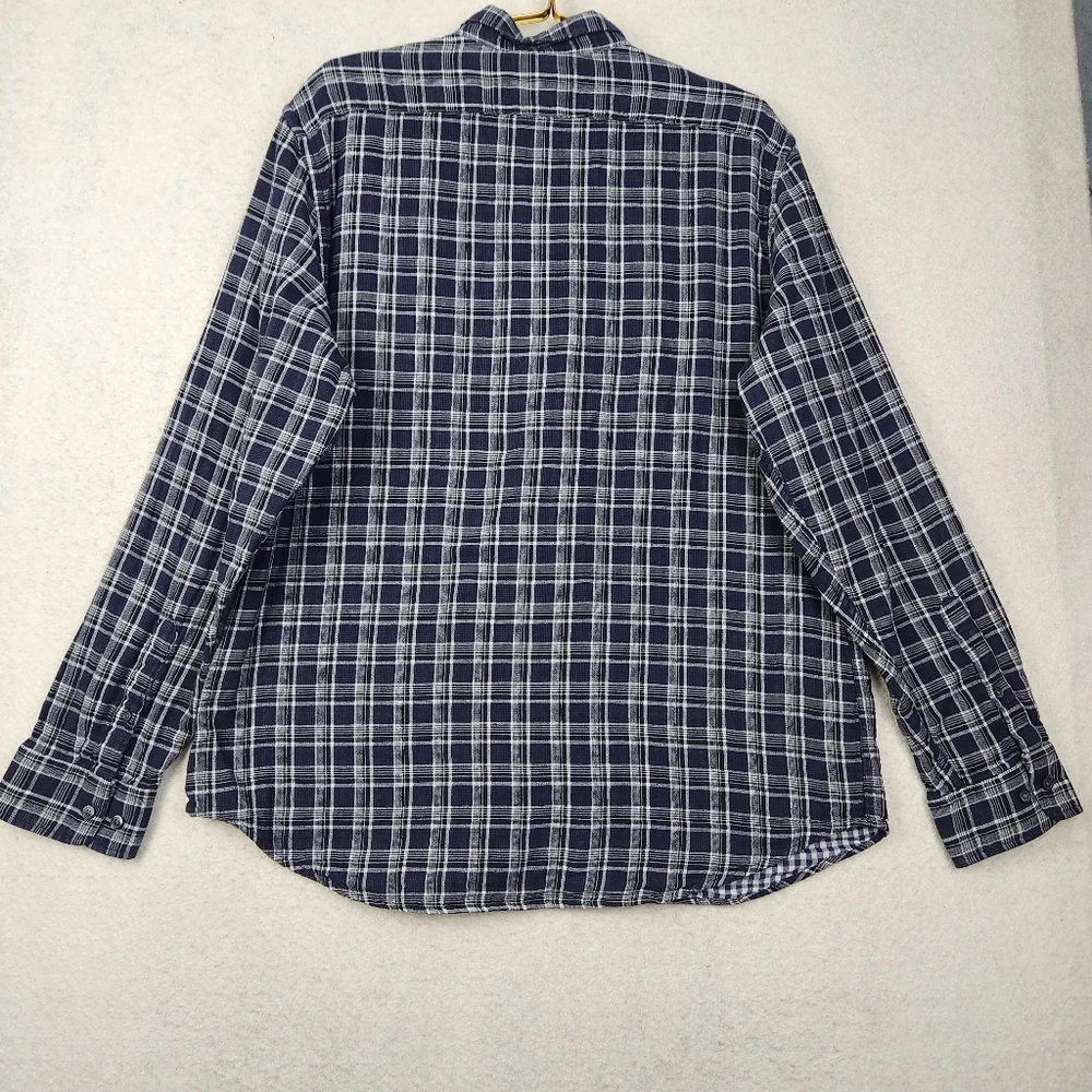 Banana Republic Slim Fit Men XL Blue/White Madras Plaid Doub Weave Button Shirt